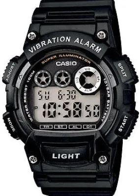 CASIO DIIGITAL WATCH VIBRATION ALARM BLACK RESIN BAND W735H-1A