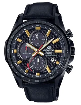 Casio Edifice EQS900 Series Mens Watch - Chrono - Carbon Dial - Leather - Date