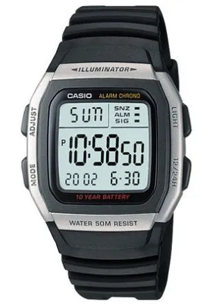 CASIO GENTS DIGITAL WATCH BLACK RESIN BAND W96H-1A