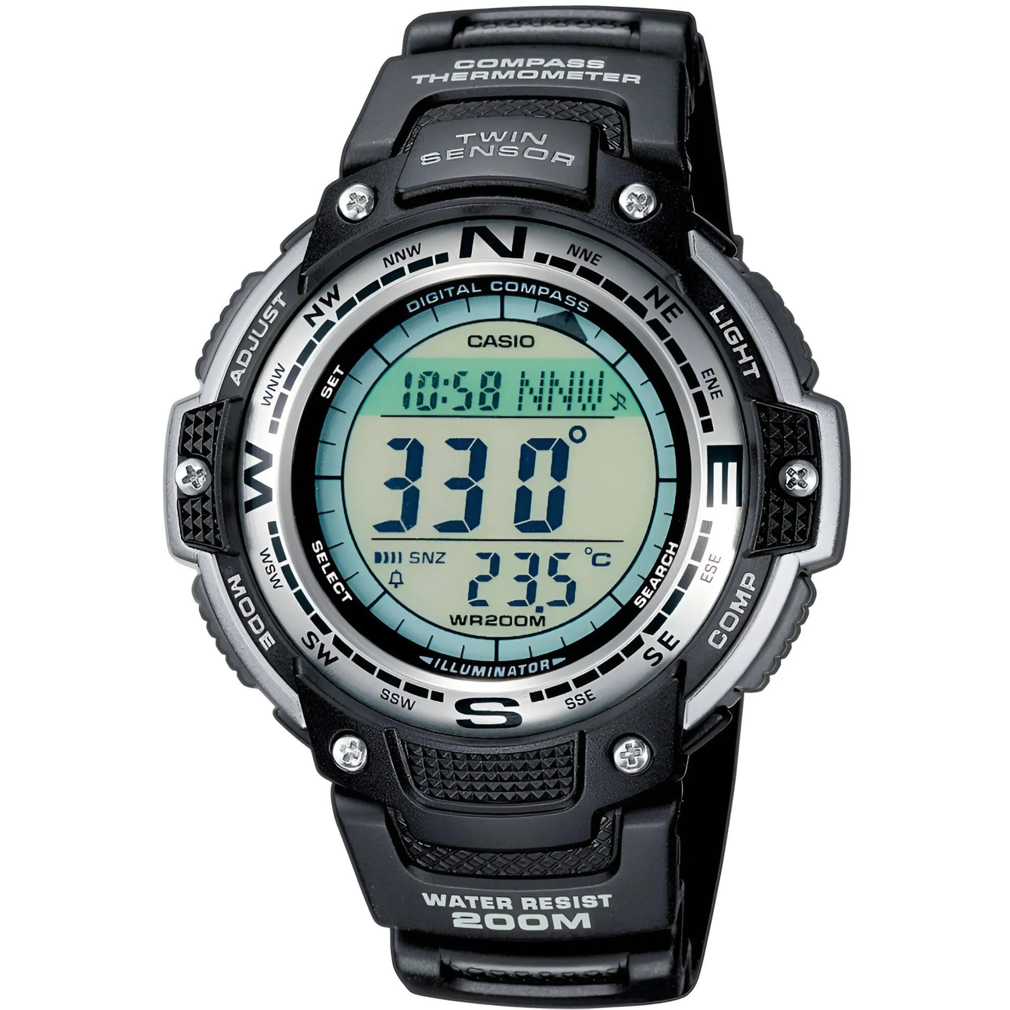 Casio Men's Watch - Sports Gear Compass Digital Dial Black Resin Strap | SGW-100-1