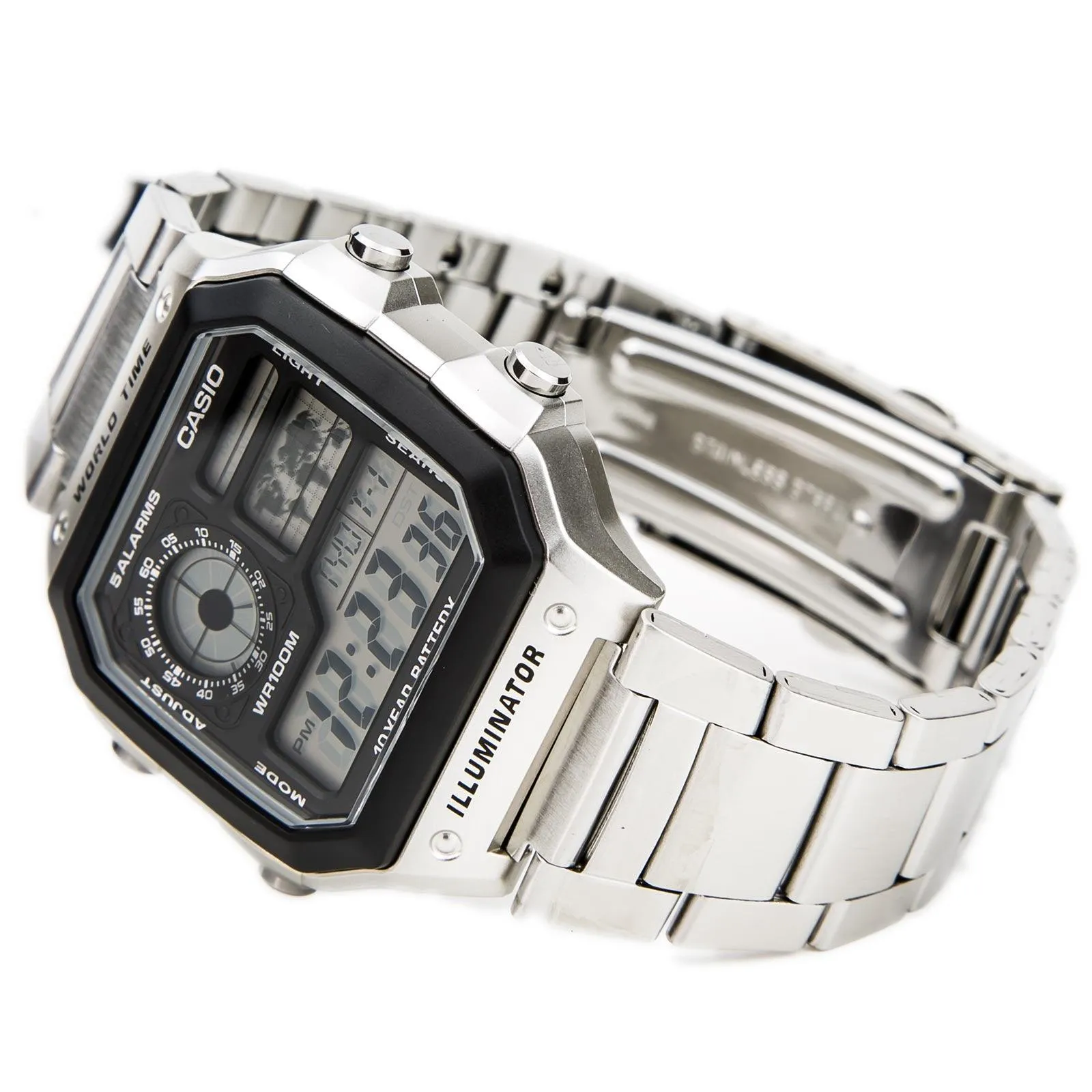 Casio Unisex Classic Casual Grey Digital Dial World Time Steel Watch | AE1200WHD-1A