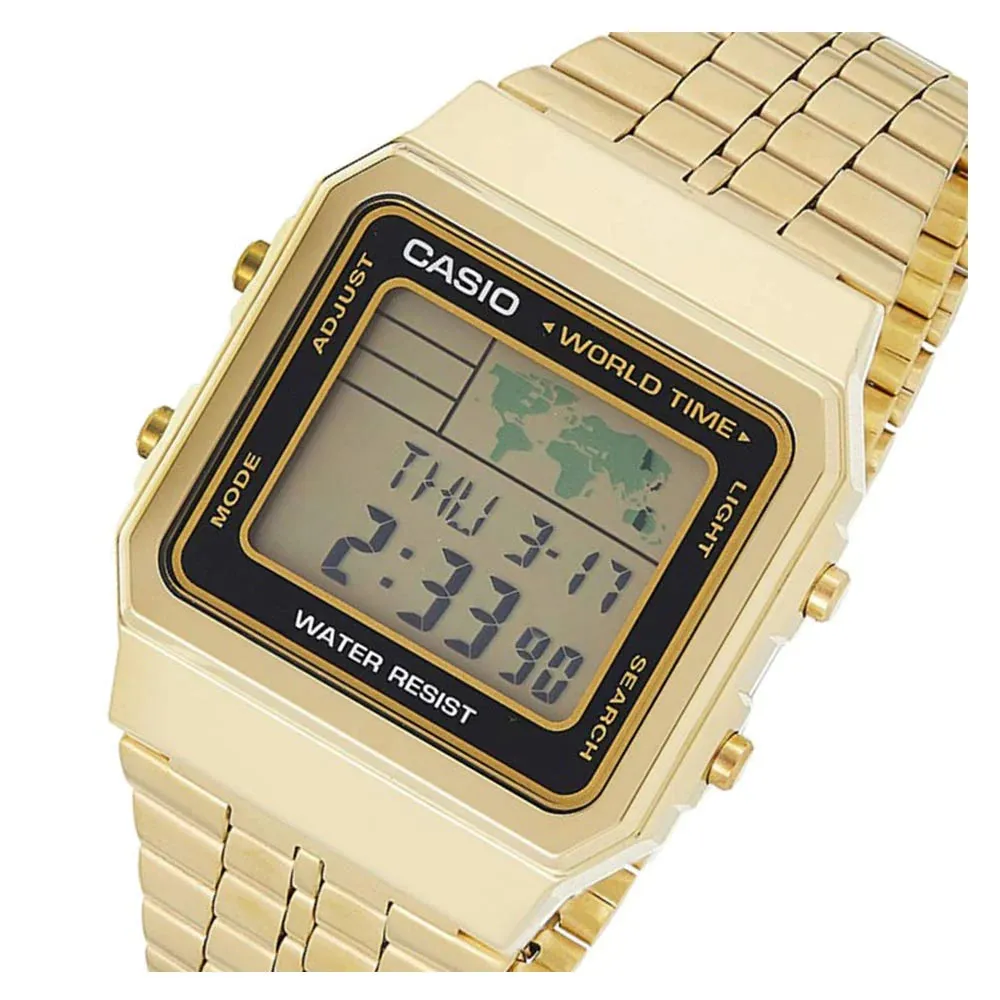 Casio Vintage Gold Digital Watch with World Map A500WGA-9DF 3437