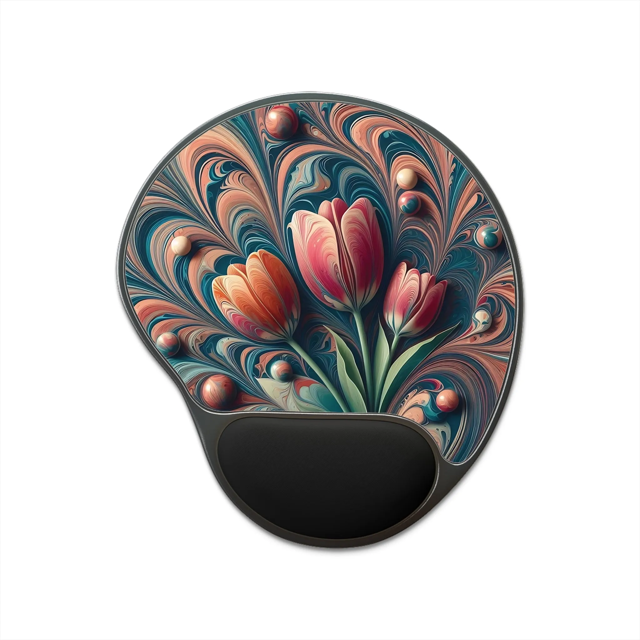 Colourful tulip patterned marbling art Mouse Pad With Wrist Rest