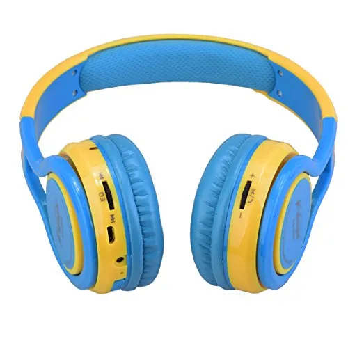 Contixo KB-2600 Kid Safe Over the Ear Foldable Wireless Bluetooth Headphone, Blue/Yellow