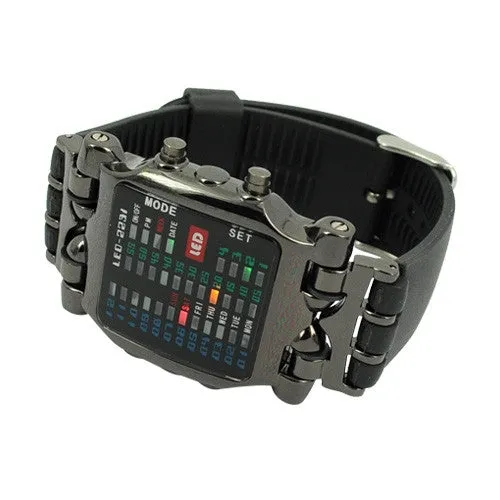 Cool 21 Colorful LED Digital Binary Wrist Watch men full steel watch