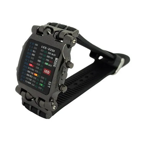 Cool 21 Colorful LED Digital Binary Wrist Watch men full steel watch