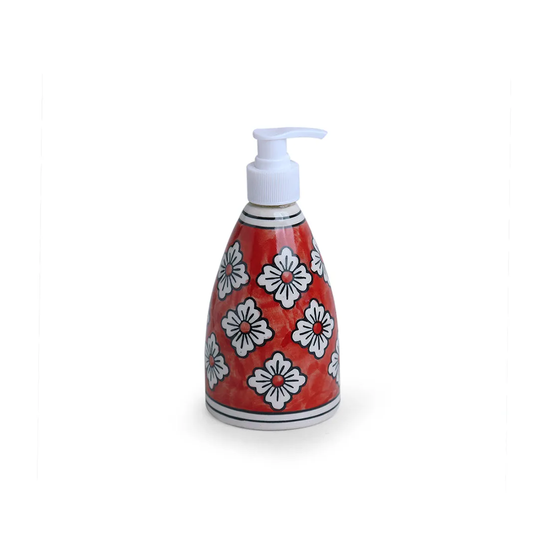 'Crimson Lily' Handpainted Bathroom Accessory Set In Ceramic (Liquid Soap Dispenser, Toothbrush Holder)