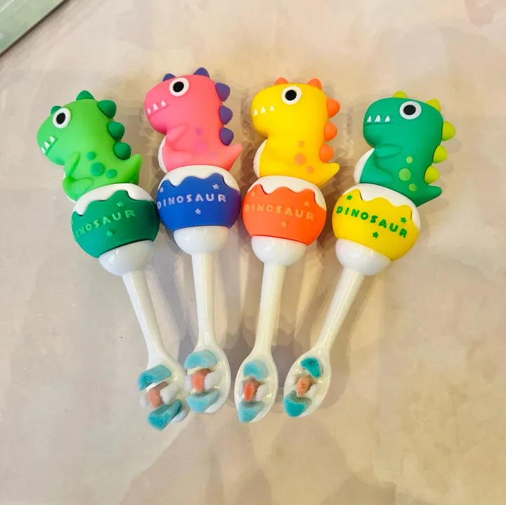 Cute 3D Baby Dino Shape Microfiber Soft Bristles Toothbrush with Travel Case for Kids