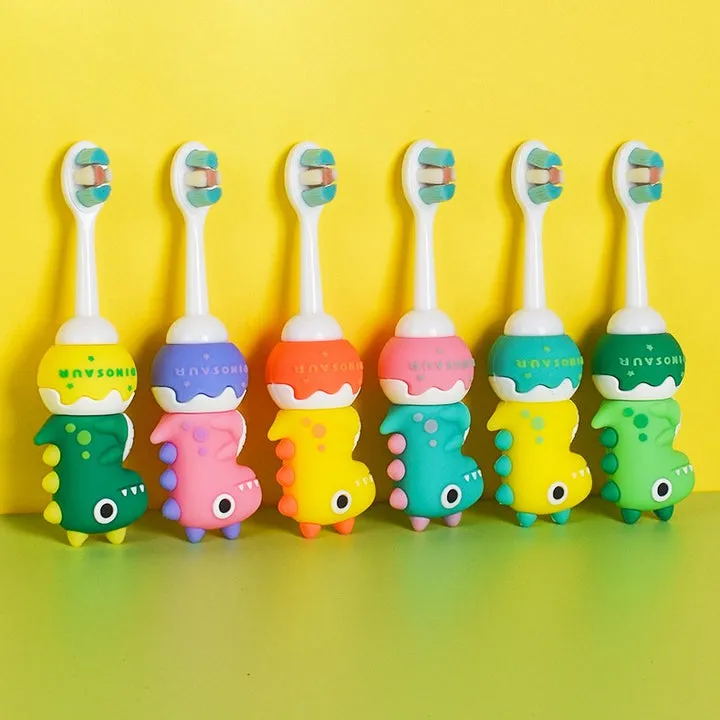 Cute 3D Baby Dino Shape Microfiber Soft Bristles Toothbrush with Travel Case for Kids