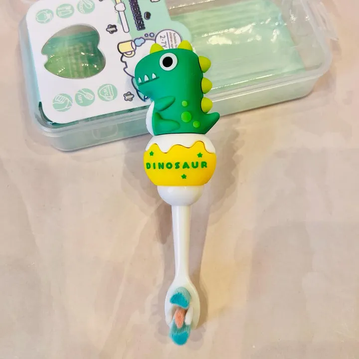 Cute 3D Baby Dino Shape Microfiber Soft Bristles Toothbrush with Travel Case for Kids