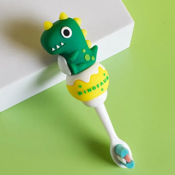 Cute 3D Baby Dino Shape Microfiber Soft Bristles Toothbrush with Travel Case for Kids