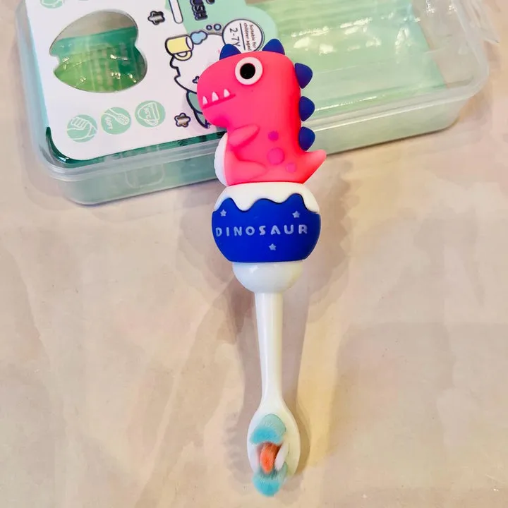 Cute 3D Baby Dino Shape Microfiber Soft Bristles Toothbrush with Travel Case for Kids