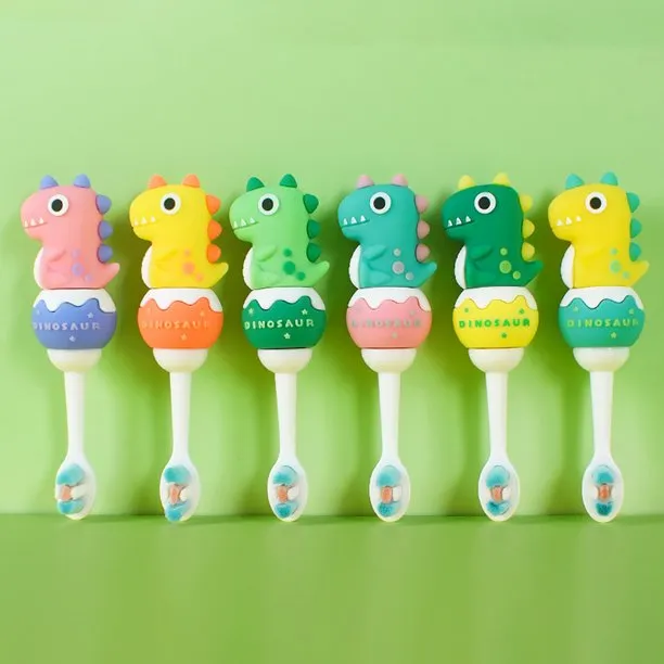 Cute 3D Baby Dino Shape Microfiber Soft Bristles Toothbrush with Travel Case for Kids