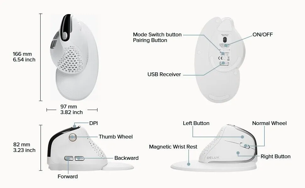 Delux M618XSD Wireless Ergonomic RGB Mouse OLED Screen 7200 DPI (White)