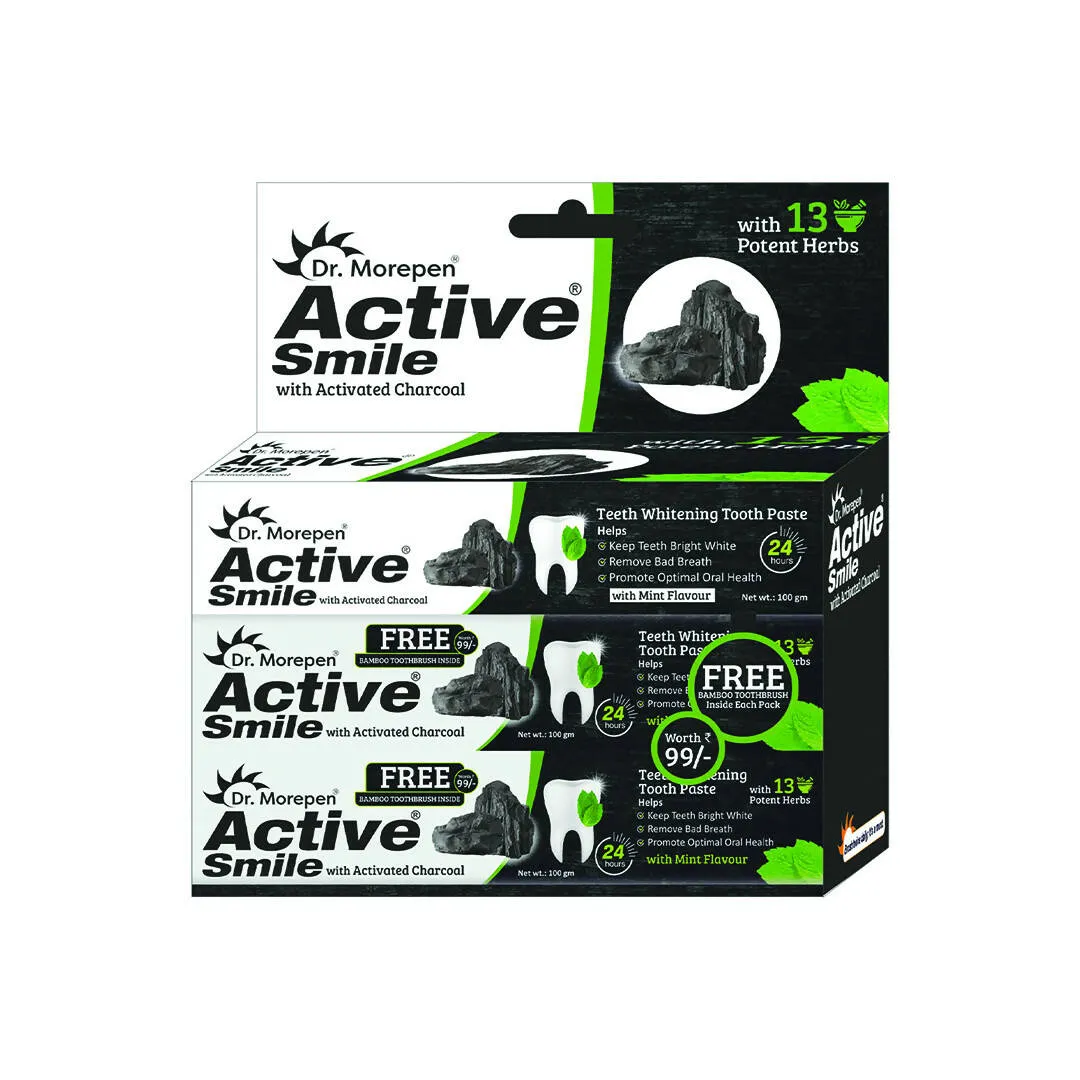 Dr. Morepen Active Smile Charcoal Toothpaste with Bamboo Brush