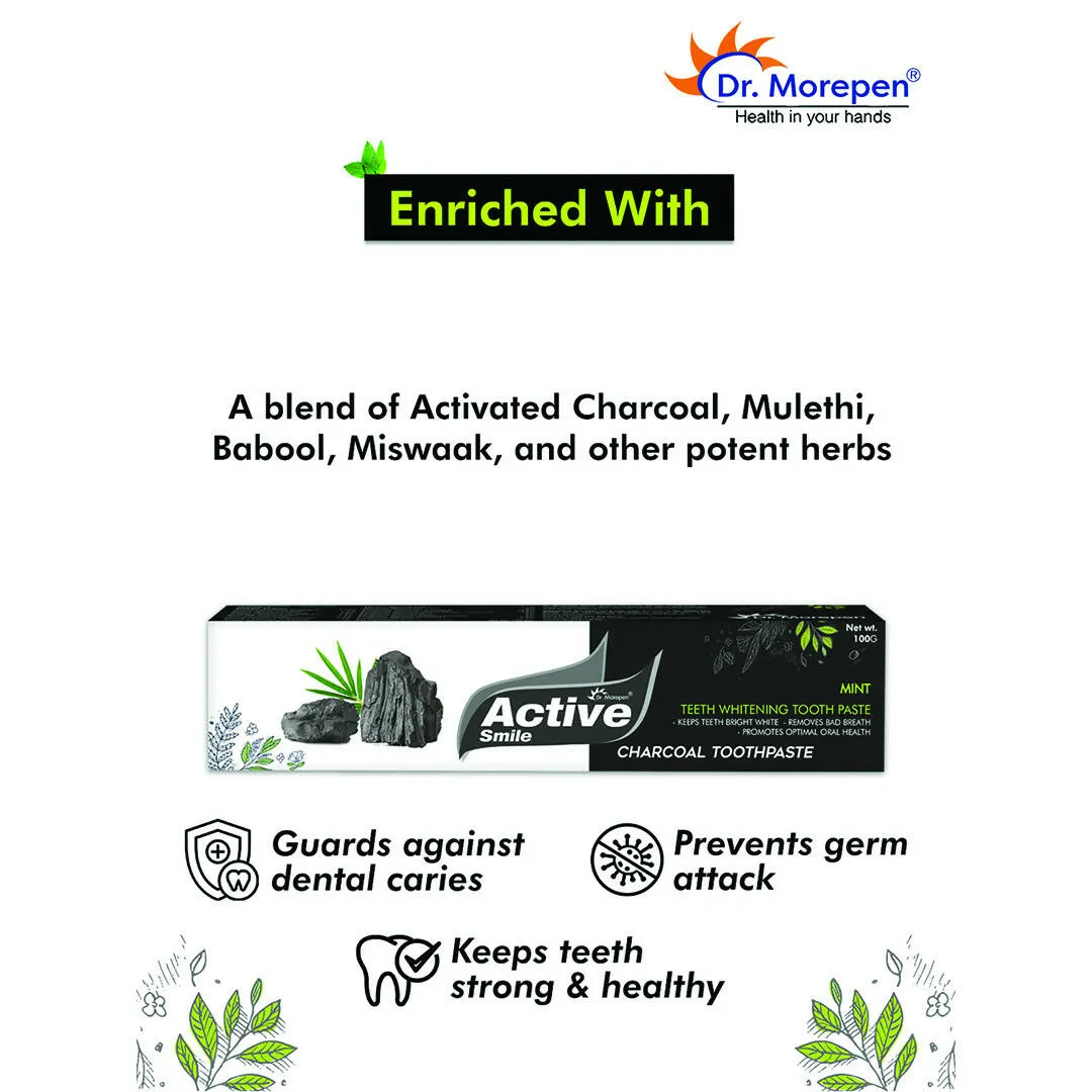 Dr. Morepen Active Smile Charcoal Toothpaste with Bamboo Brush