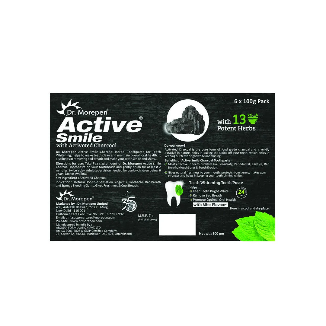 Dr. Morepen Active Smile Charcoal Toothpaste with Bamboo Brush