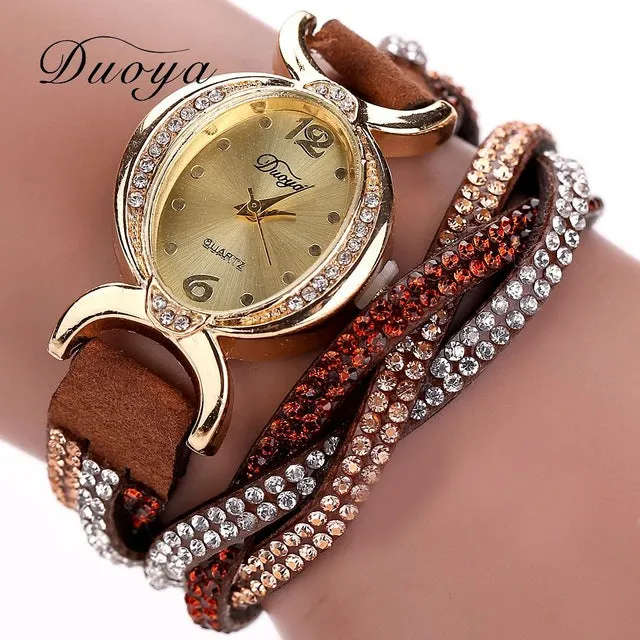 Duoya Brand Watches Women Luxury Crystal Women Gold Bracelet Quartz Wristwatch Rhinestone Clock Ladies Dress Gift Watches XR572