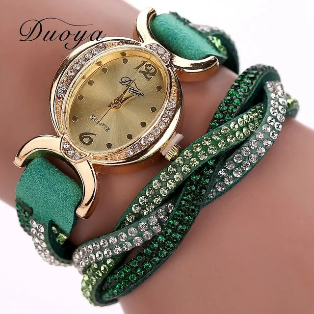 Duoya Brand Watches Women Luxury Crystal Women Gold Bracelet Quartz Wristwatch Rhinestone Clock Ladies Dress Gift Watches XR572