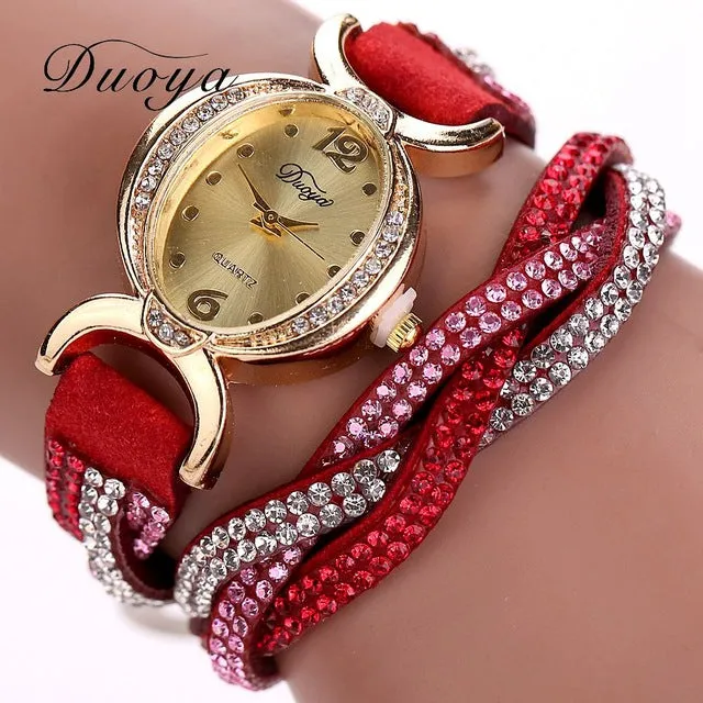 Duoya Brand Watches Women Luxury Crystal Women Gold Bracelet Quartz Wristwatch Rhinestone Clock Ladies Dress Gift Watches XR572