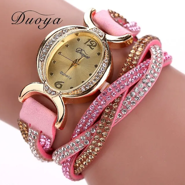 Duoya Brand Watches Women Luxury Crystal Women Gold Bracelet Quartz Wristwatch Rhinestone Clock Ladies Dress Gift Watches XR572