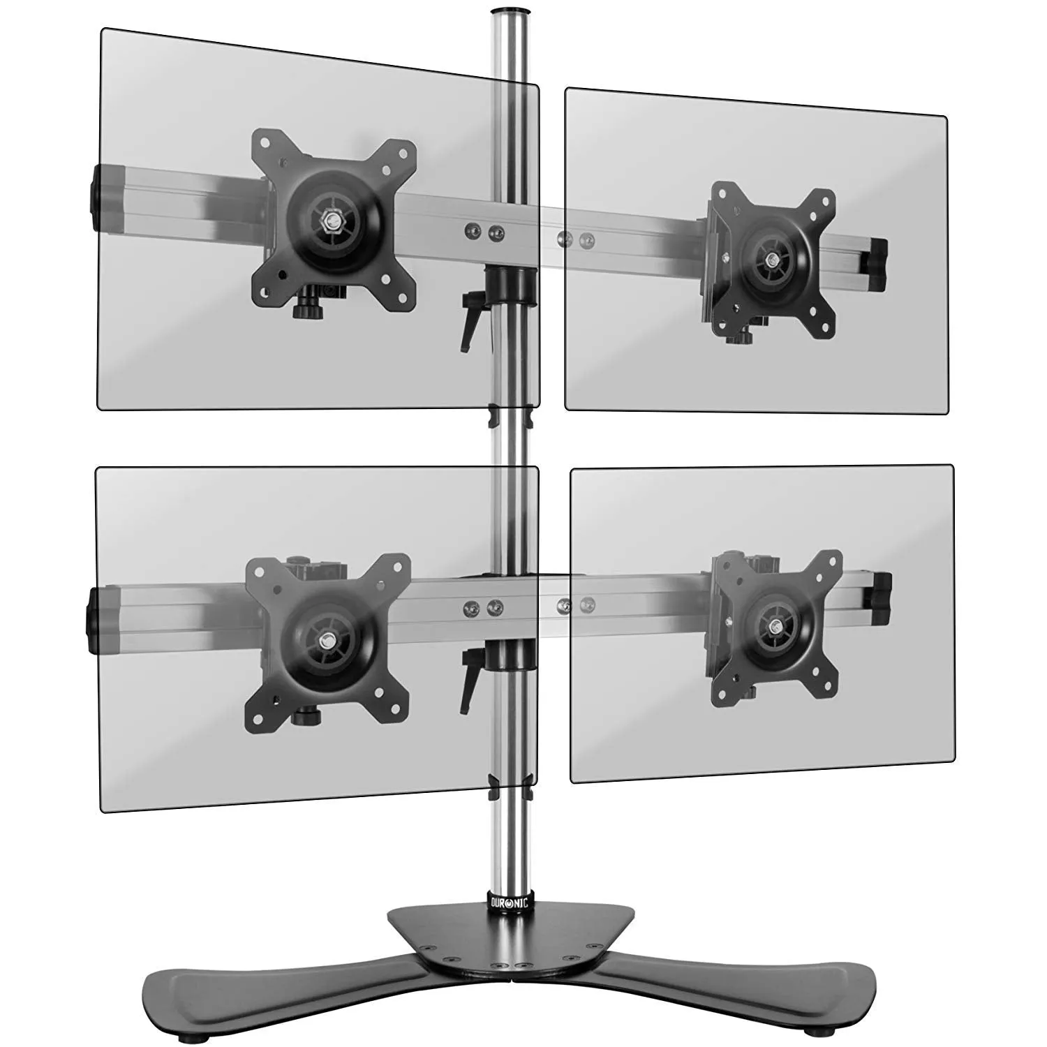 Duronic Computer Monitor Arms Stand DM754 Quadruple Freestanding PC Multi Arms Desk Mount Stands for VESA 75/100 Four 15-24 Inch LED LCD Screens 8kg Capacity Mounts, Tilt -15/ 15, Rotate 360 - Black