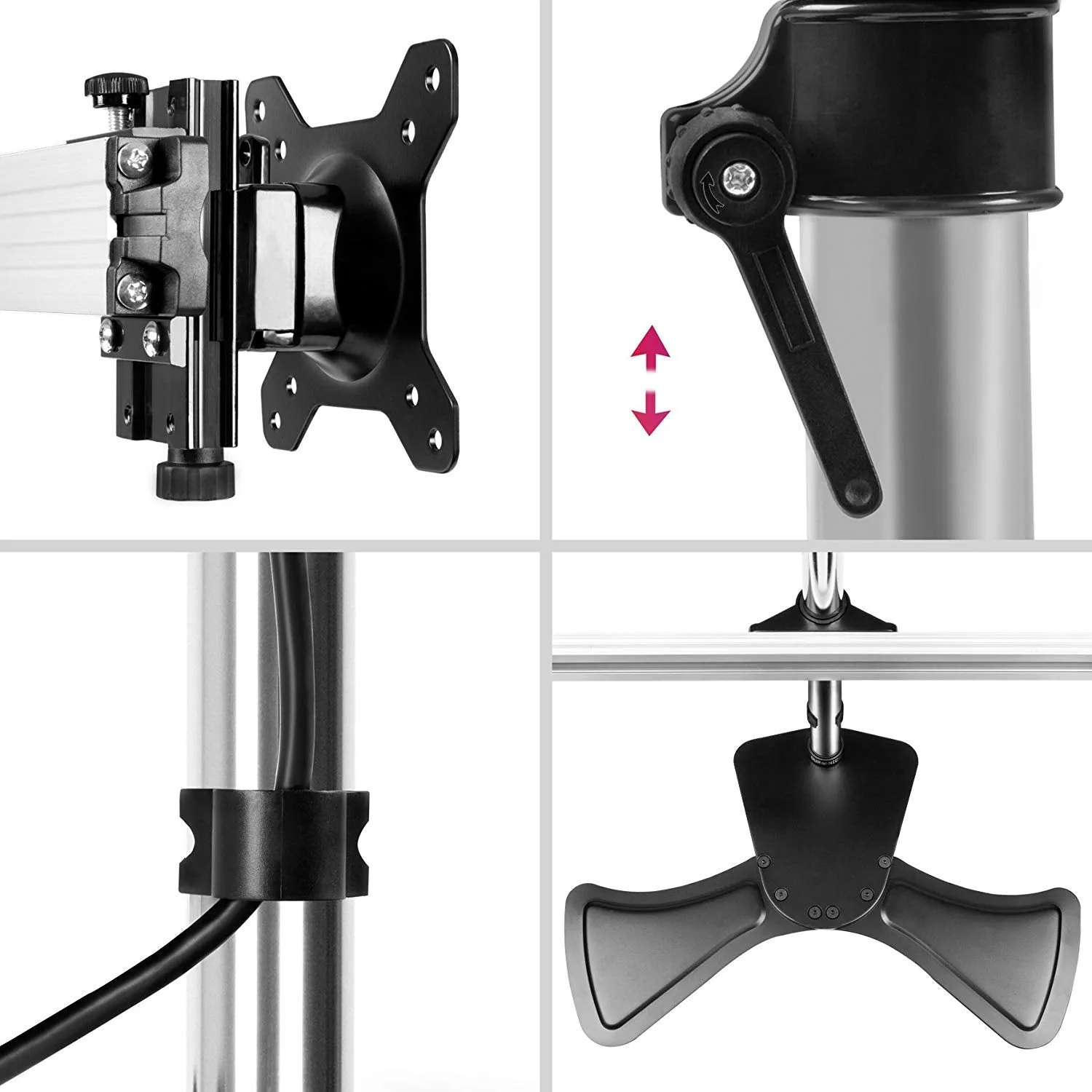 Duronic Computer Monitor Arms Stand DM754 Quadruple Freestanding PC Multi Arms Desk Mount Stands for VESA 75/100 Four 15-24 Inch LED LCD Screens 8kg Capacity Mounts, Tilt -15/ 15, Rotate 360 - Black