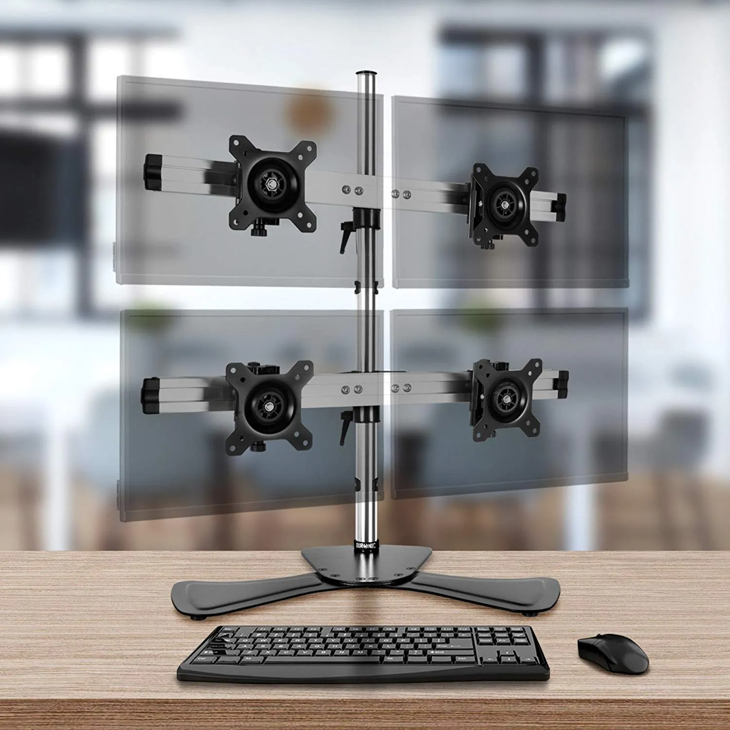 Duronic Computer Monitor Arms Stand DM754 Quadruple Freestanding PC Multi Arms Desk Mount Stands for VESA 75/100 Four 15-24 Inch LED LCD Screens 8kg Capacity Mounts, Tilt -15/ 15, Rotate 360 - Black