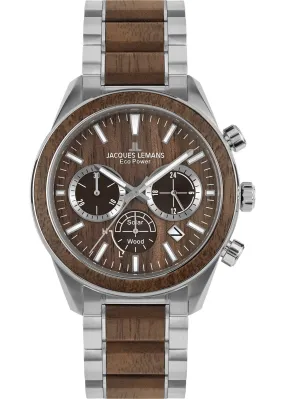 Eco Power Solar Wood Chronograph Men's Vegan Bracelet Watch