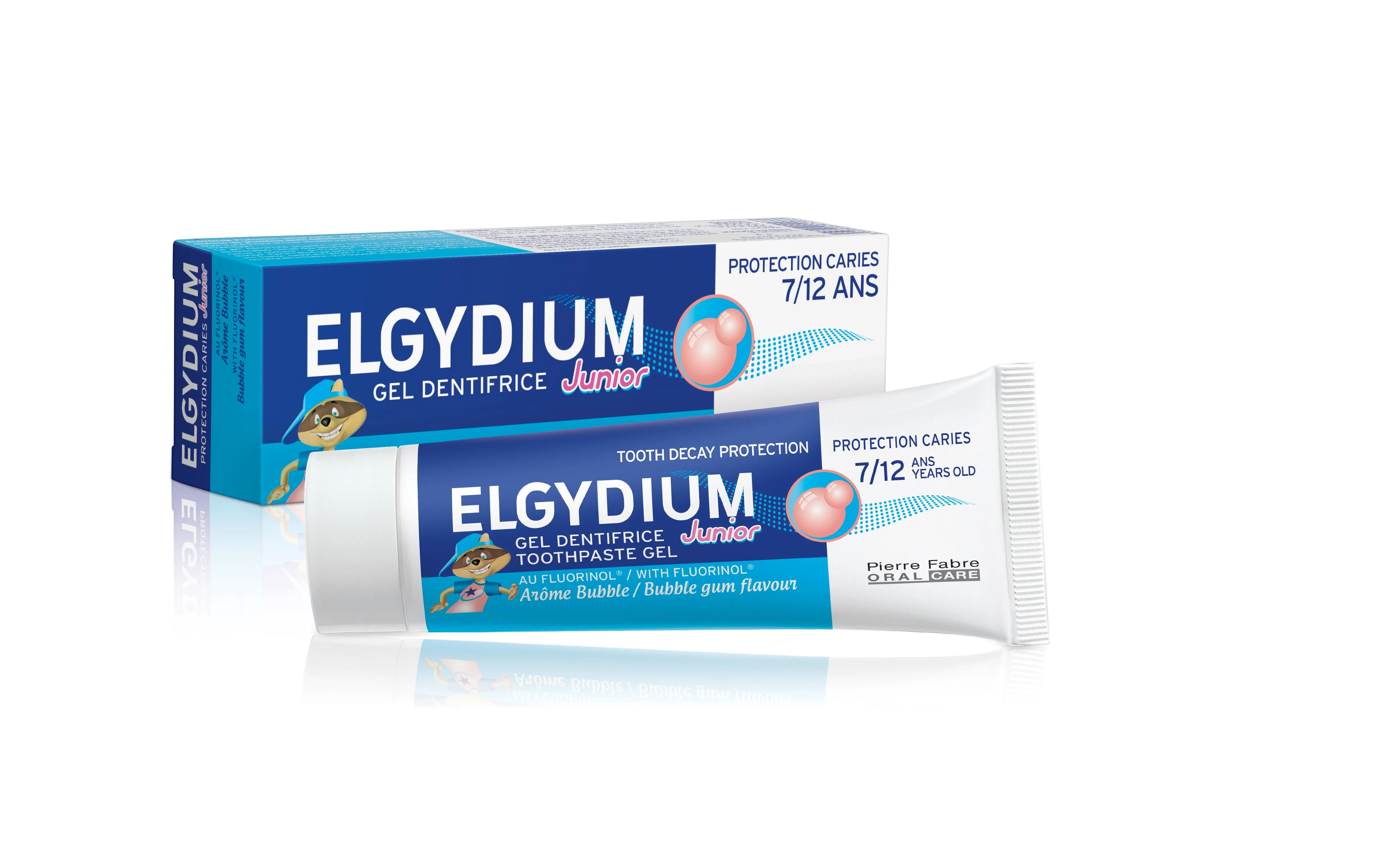 Elgydium Junior Bubble Gum 50ml Toothpaste - 100% Organic Flouride (7 Years Up) 1000ppm F-  (Paraben Free)  - FOC Elgydium Toothpaste travel size 7ml with every 4 tubes ordered  Exp: 04/23