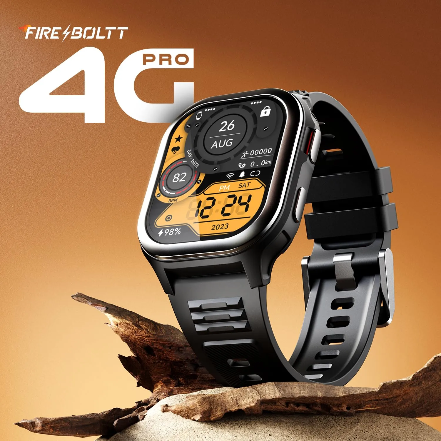 Fire-Boltt 4G Pro Volte Calling Smart Watch- 2.02” TFT Display, 4G Nano-SIM GPS, Health Suite, Sports Modes, 400mAh Battery (Black)