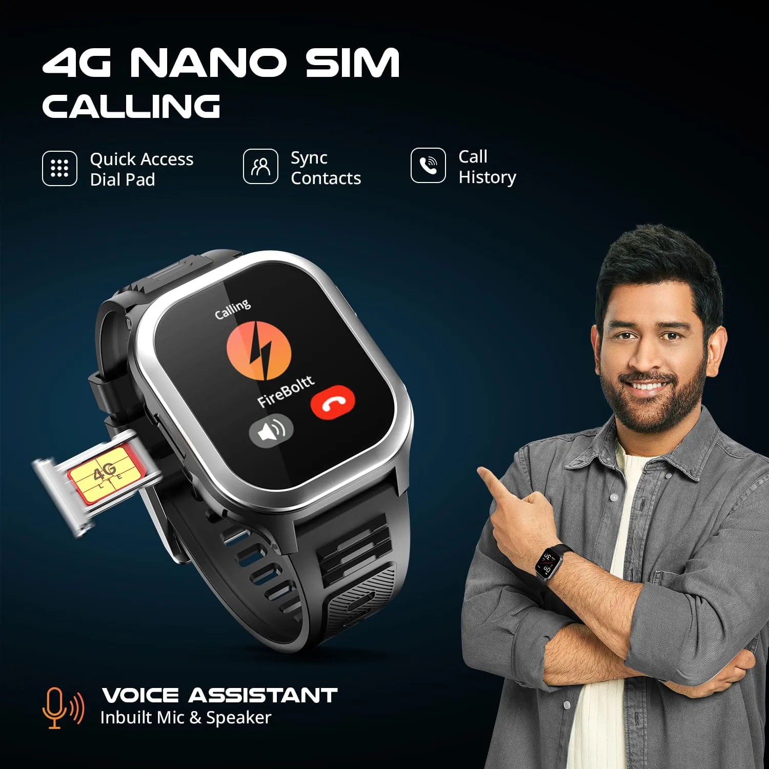 Fire-Boltt 4G Pro Volte Calling Smart Watch- 2.02” TFT Display, 4G Nano-SIM GPS, Health Suite, Sports Modes, 400mAh Battery (Black)