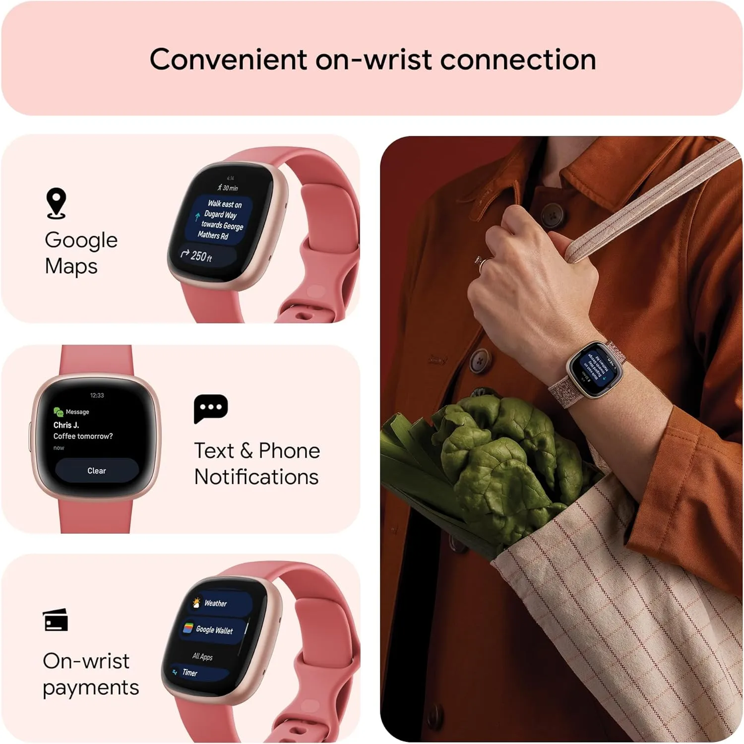 Fitbit Versa 4 Smart Watch - Pink Sand / Copper Rose