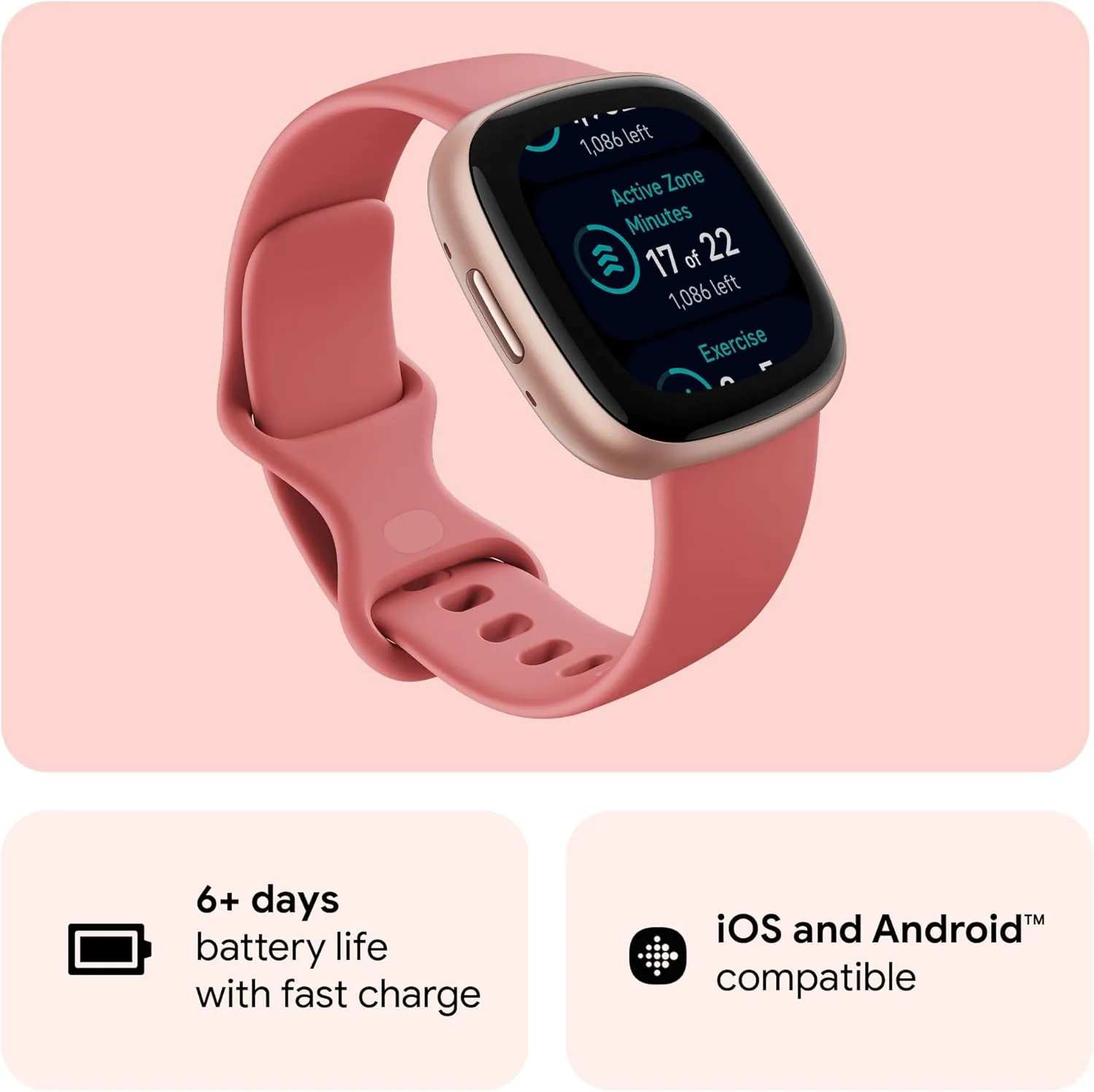 Fitbit Versa 4 Smart Watch - Pink Sand / Copper Rose