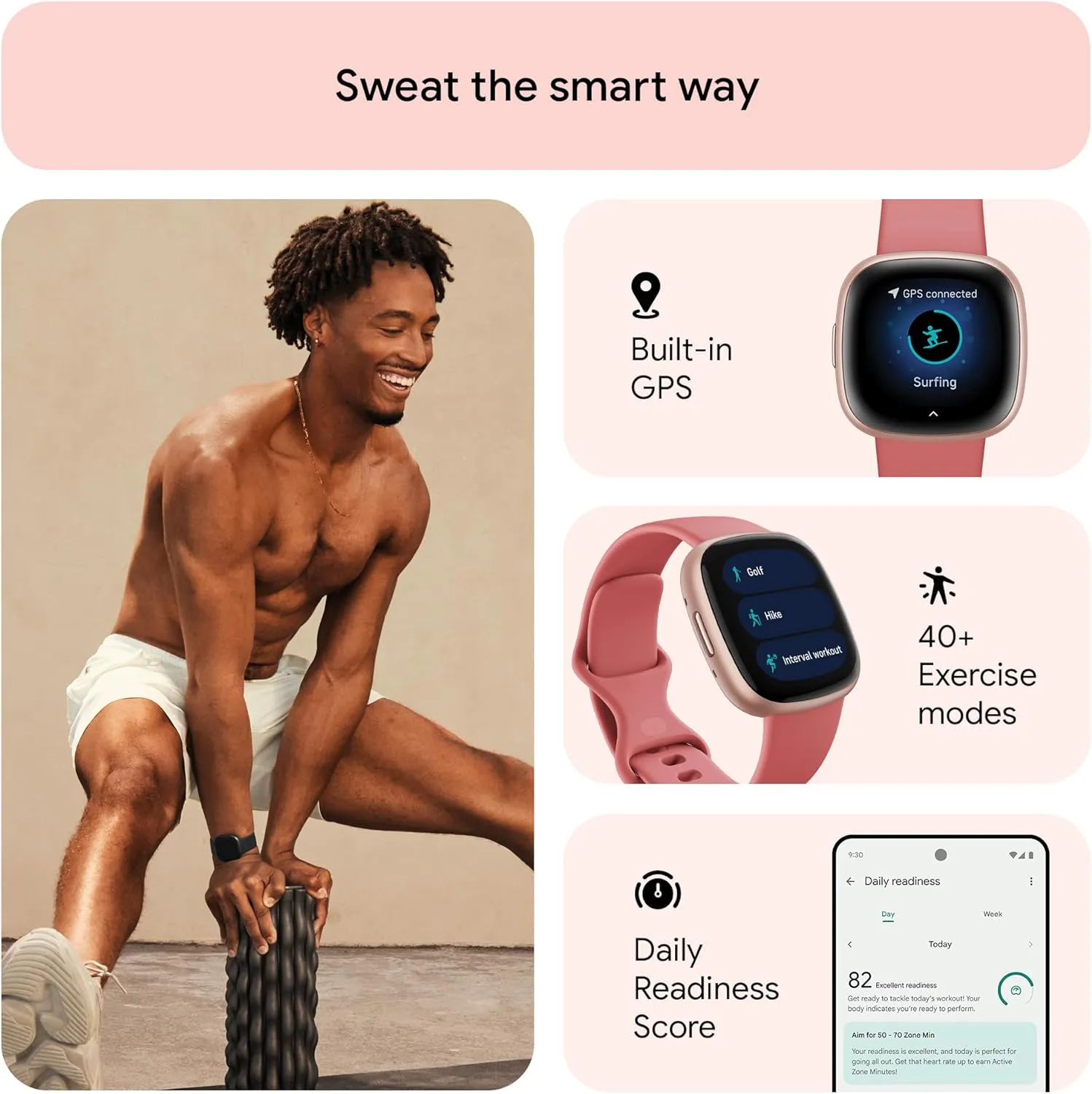 Fitbit Versa 4 Smart Watch - Pink Sand / Copper Rose