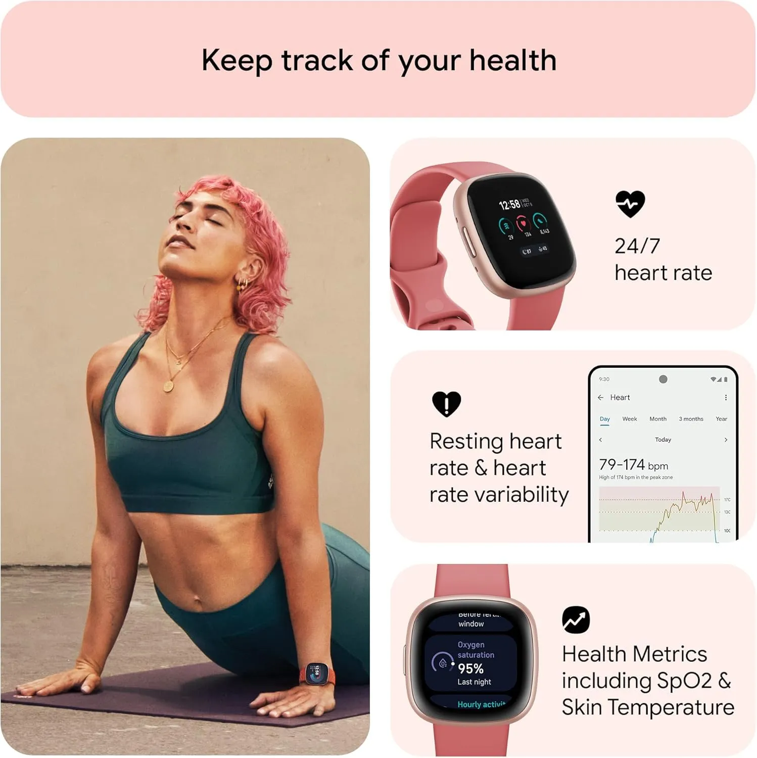 Fitbit Versa 4 Smart Watch - Pink Sand / Copper Rose