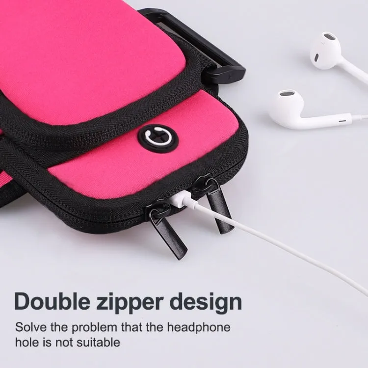 For Smart Phones Below 6.0 inch Zipper Double Pocket Multi Function Sports Arm Bag with Earphone Hole(Pink)