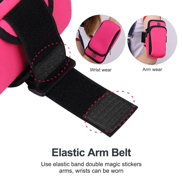 For Smart Phones Below 6.0 inch Zipper Double Pocket Multi Function Sports Arm Bag with Earphone Hole(Pink)