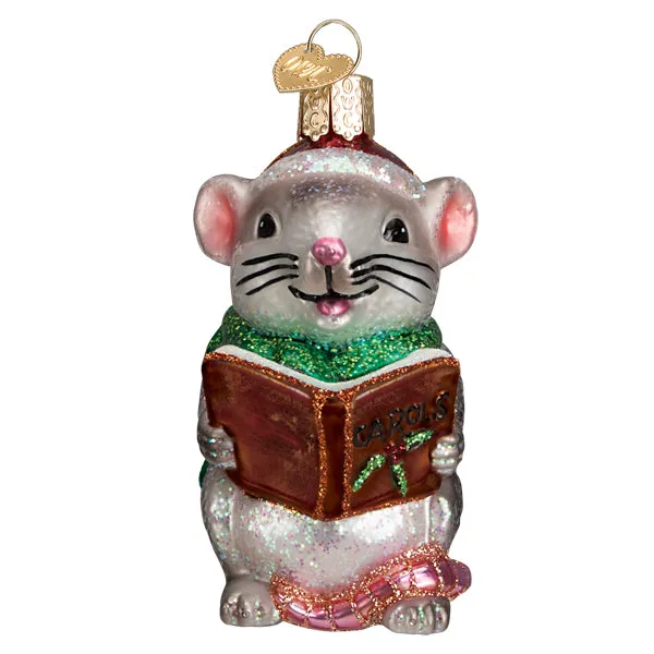 Grey Caroling Mouse Ornament