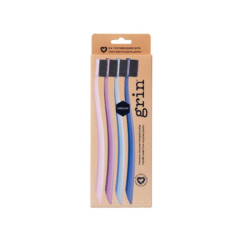 Grin 100% Recycled Toothbrush 4pk Medium Purple