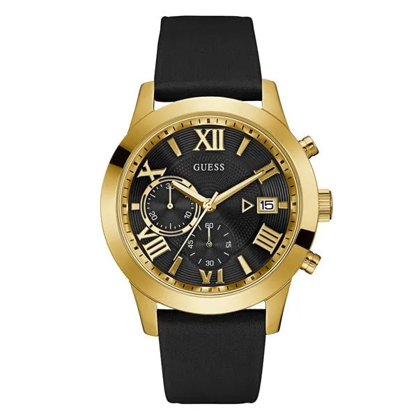 Guess Classic Black Leather Strap Black Dial Chronograph Quartz Watch for Gents - U0669G4