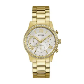 Guess Solar Gold Stainless Steel Silver Dial Chronograph Quartz Watch for Ladies - W1069L2