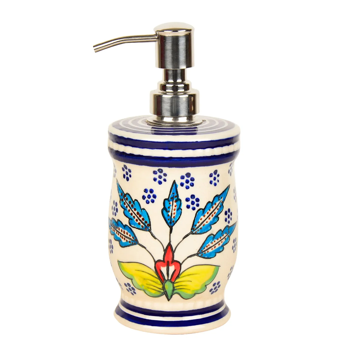 Handpainted Ceramic Bathroom Set (Blue, 1 Liquid Soap Dispenser, 1 Soap Tray, 1 Toothbrush Holder)