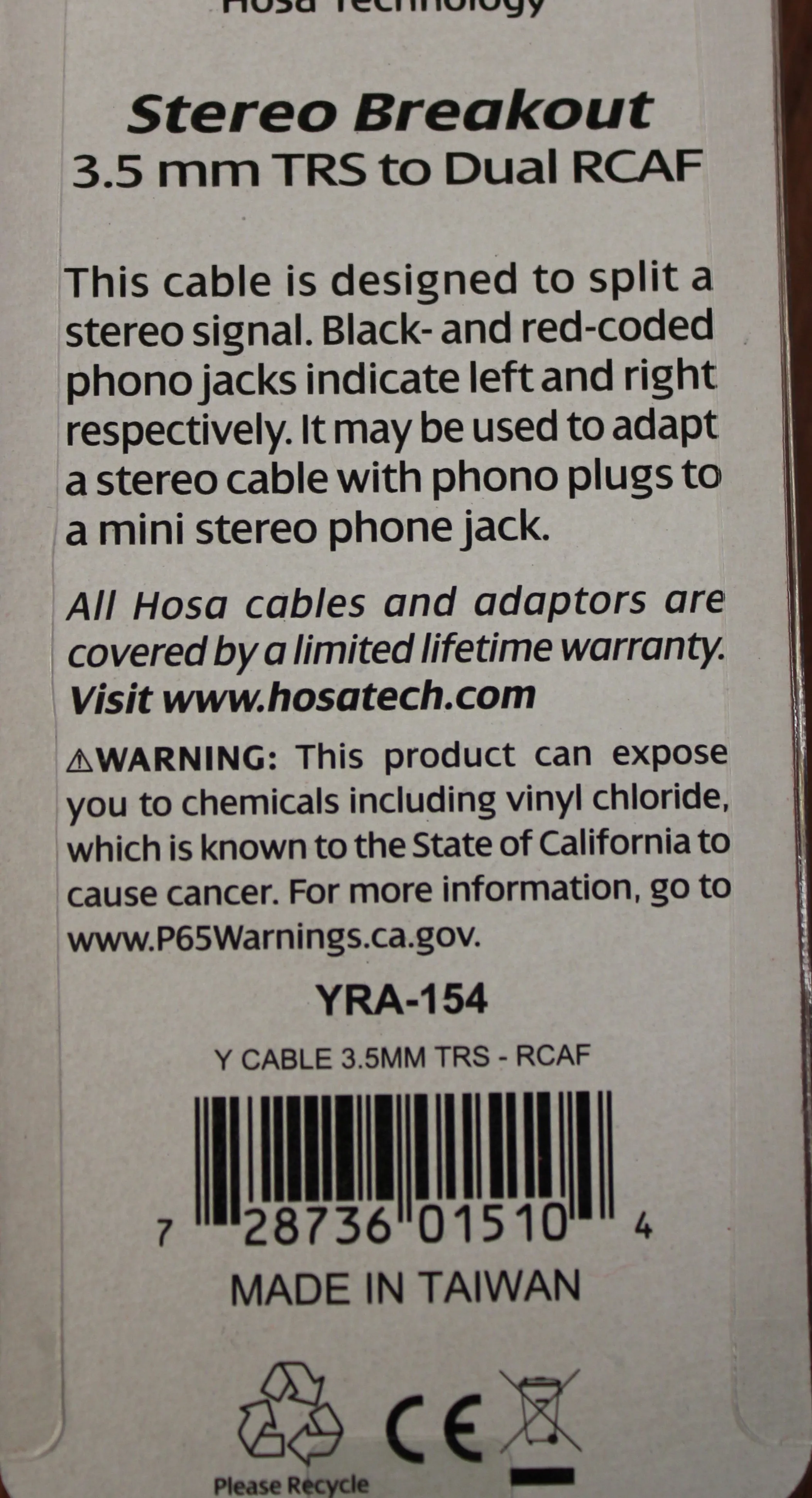 Hosa Technologies Stereo Breakout YRA-154 3.5 mm TRS to Dual RCAF