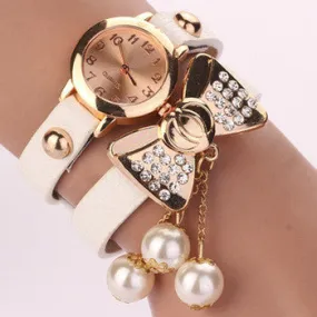 Hot New Style Fashion Women Dress Watches Leather Steel Rhinestone Quartz Reloj Mujer Butterfly Pearl Luxury Girl's bracelet watch