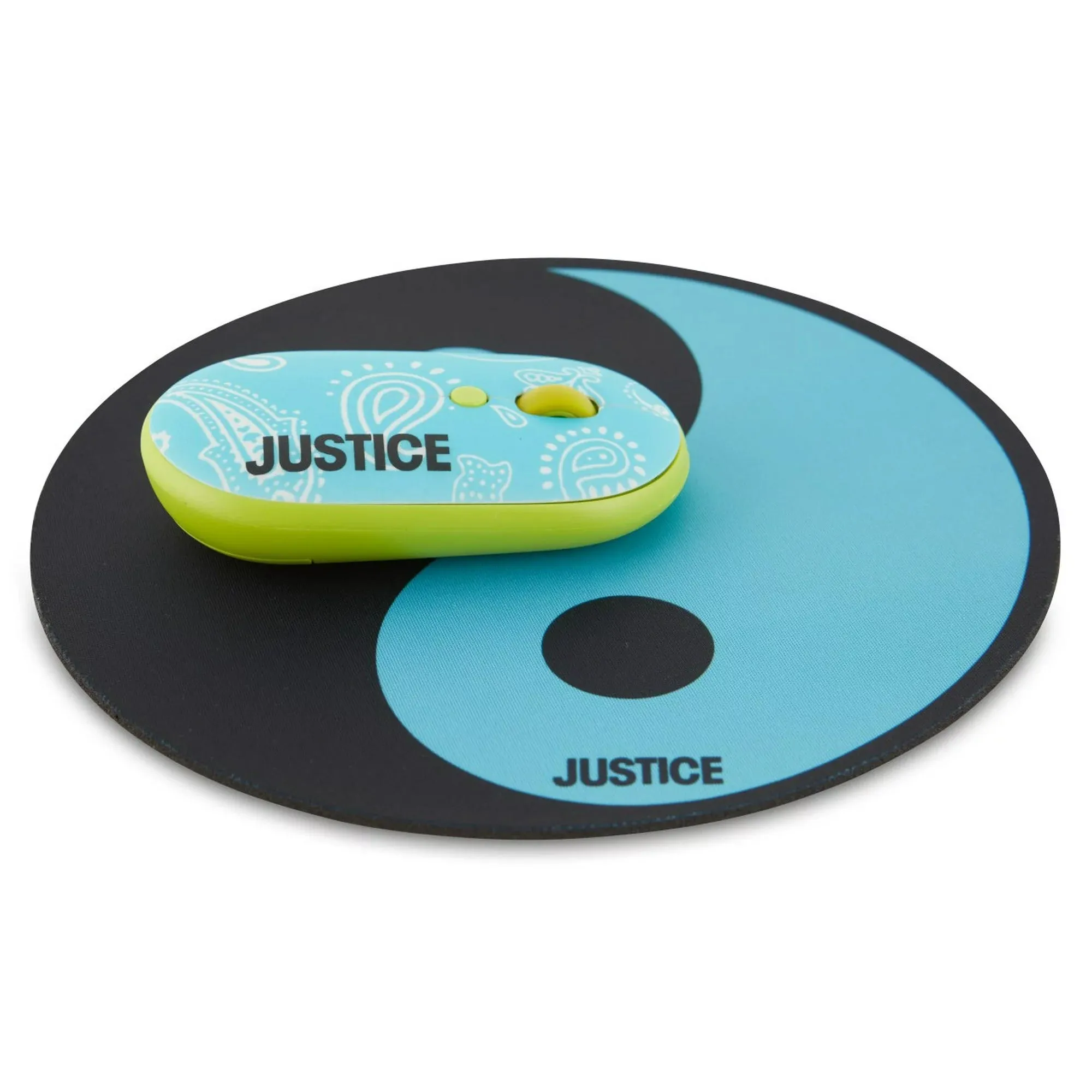 Justice JUSWMP022-BP 2.4 Ghz Optical Mouse with Nano USB Receiver and Yin/Yang Shaped Mousepad Blue