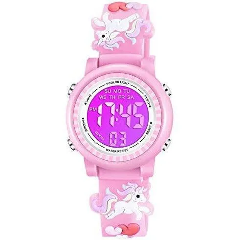 Kids Watches Waterproof 3D Cute Cartoon Digital Girl Watch - Pink