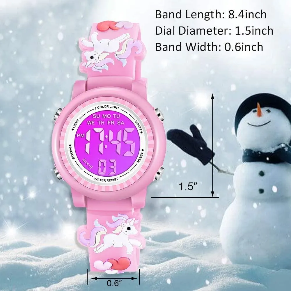 Kids Watches Waterproof 3D Cute Cartoon Digital Girl Watch - Pink