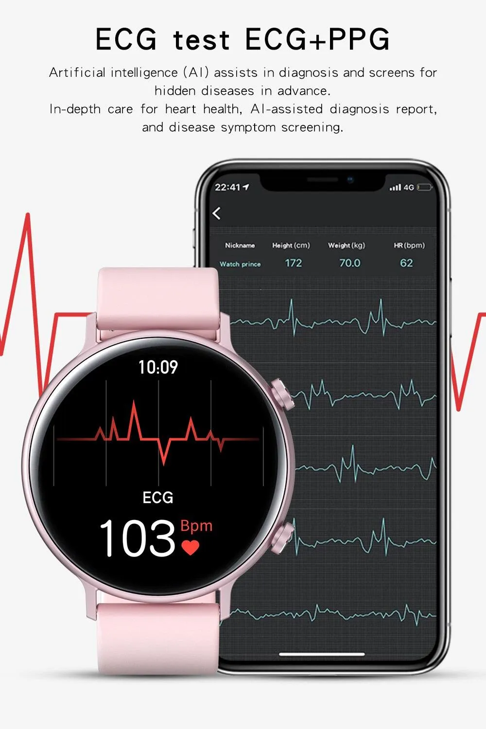 Ladies Bluetooth ECG Fitness Tracker For All Phones