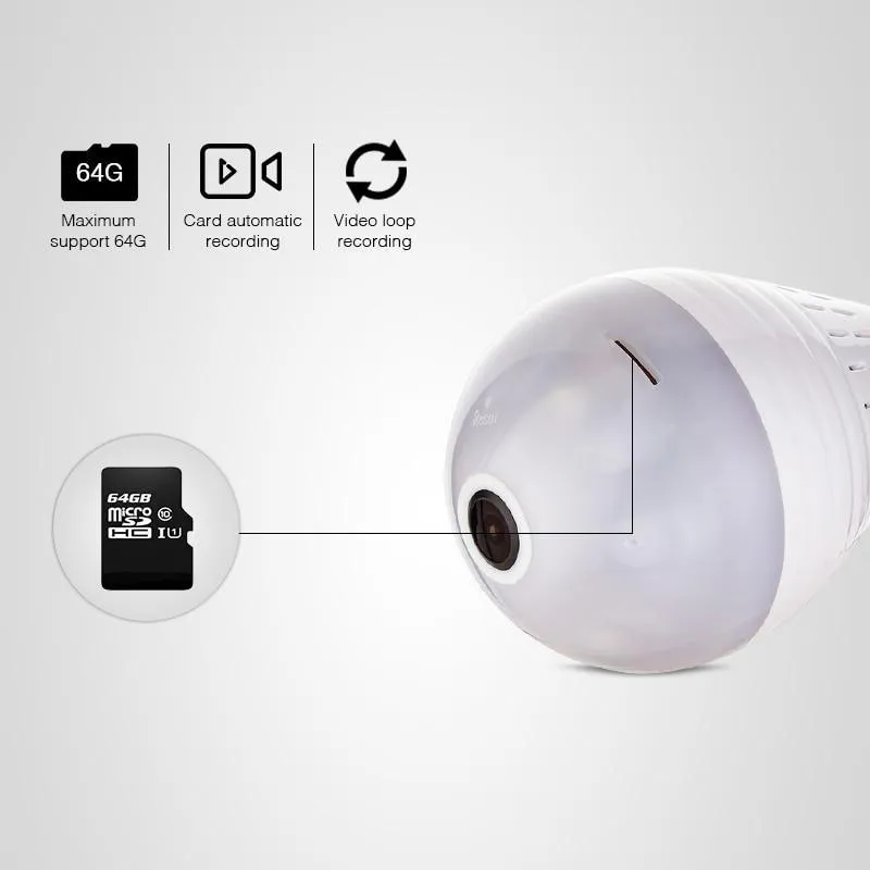 LED Light Wireless 360 Panoramic Home Security WiFi CCTV Fisheye Camera Bulb